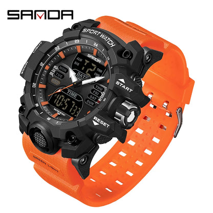 SANDA Luxury G Style Men's Electronic Watch Outdoor Sports LED Analog Digital Chronograph Military Dual Display 50M Waterproof