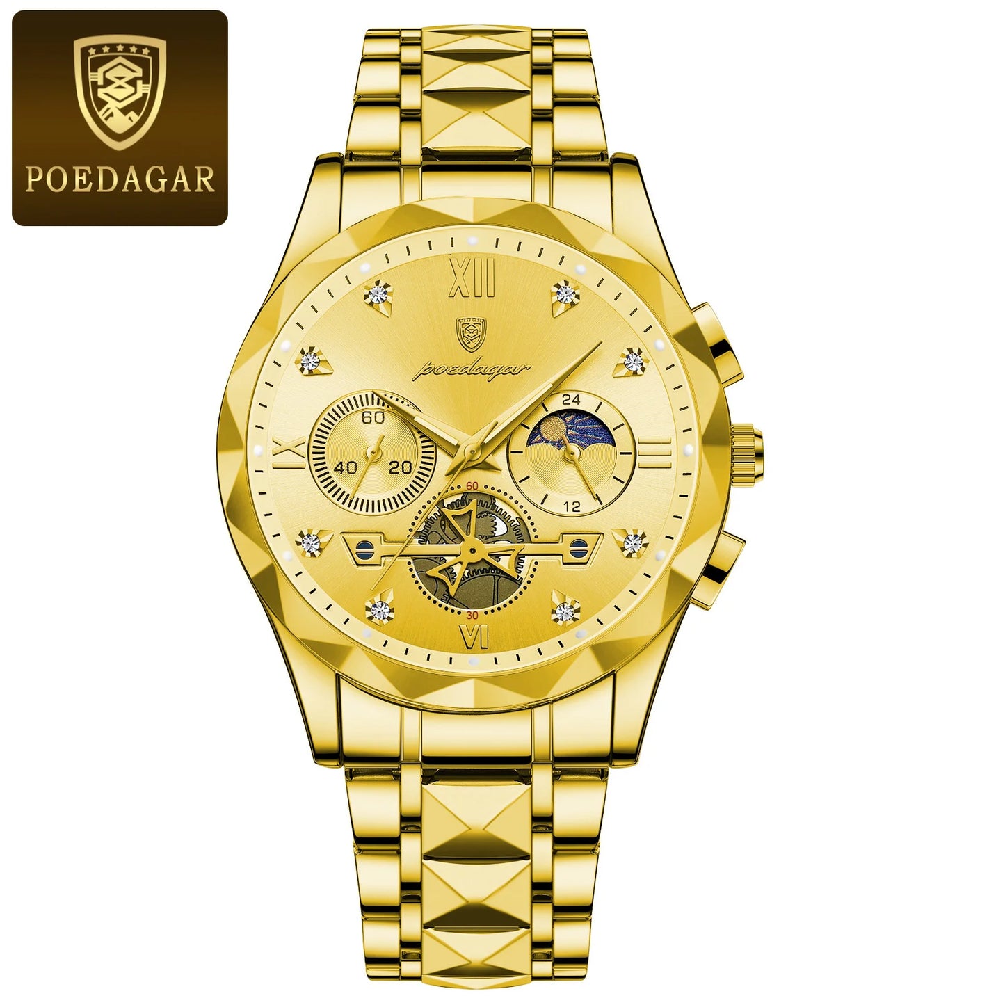 POEDAGAR Luxury Man Wristwatch Waterproof Luminous Chronograph Watch for Men Stainless Steel Men's Quartz Watches