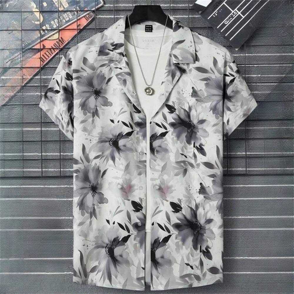 Simple Men's Shirts 3d Patchwork Printing High-Quality Men's Clothing Short Sleeve Beach Party Hawaiian Shirts