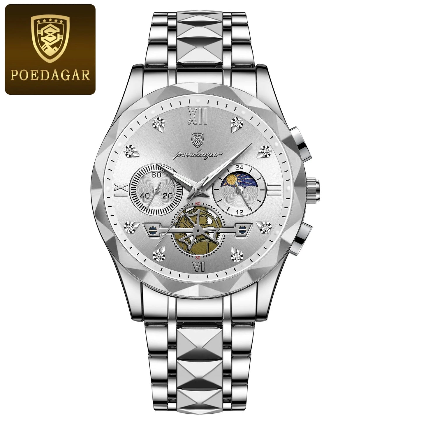 POEDAGAR Luxury Man Wristwatch Waterproof Luminous Chronograph Watch for Men Stainless Steel Men's Quartz Watches