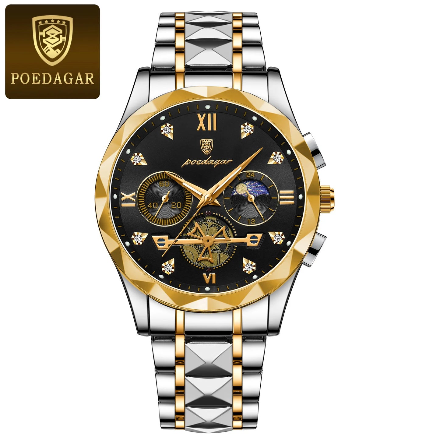 POEDAGAR Luxury Man Wristwatch Waterproof Luminous Chronograph Watch for Men Stainless Steel Men's Quartz Watches