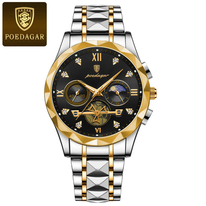 POEDAGAR Luxury Man Wristwatch Waterproof Luminous Chronograph Watch for Men Stainless Steel Men's Quartz Watches