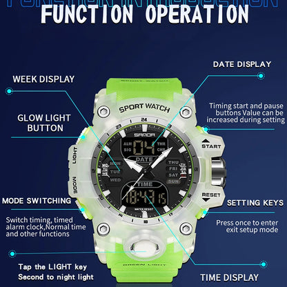 SANDA Luxury G Style Men's Electronic Watch Outdoor Sports LED Analog Digital Chronograph Military Dual Display 50M Waterproof