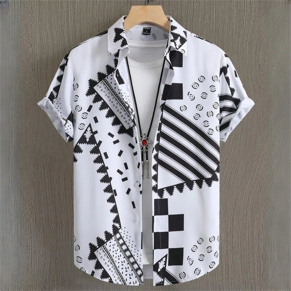 Simple Men's Shirts 3d Patchwork Printing High-Quality Men's Clothing Short Sleeve Beach Party Hawaiian Shirts