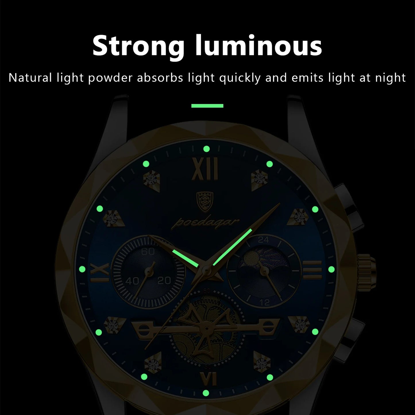 POEDAGAR Luxury Man Wristwatch Waterproof Luminous Chronograph Watch for Men Stainless Steel Men's Quartz Watches