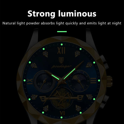 POEDAGAR Luxury Man Wristwatch Waterproof Luminous Chronograph Watch for Men Stainless Steel Men's Quartz Watches