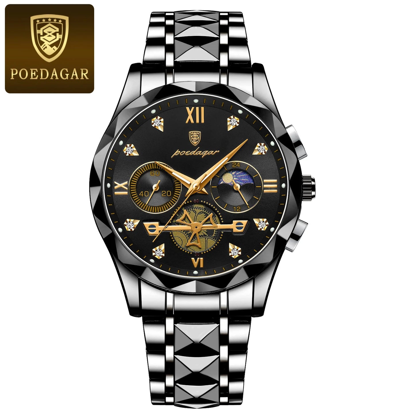 POEDAGAR Luxury Man Wristwatch Waterproof Luminous Chronograph Watch for Men Stainless Steel Men's Quartz Watches