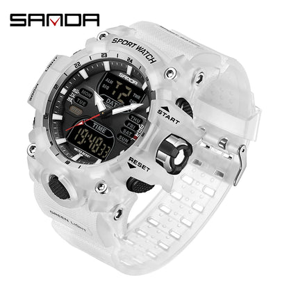 SANDA Luxury G Style Men's Electronic Watch Outdoor Sports LED Analog Digital Chronograph Military Dual Display 50M Waterproof