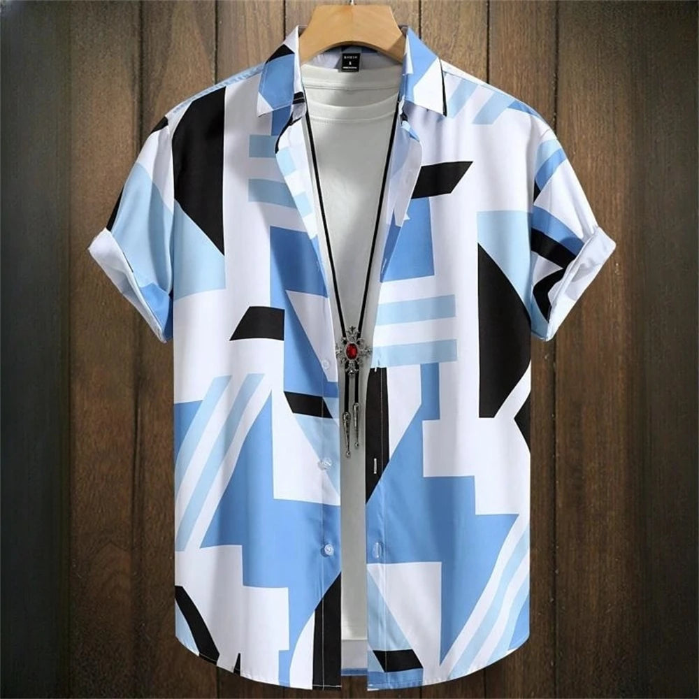 Simple Men's Shirts 3d Patchwork Printing High-Quality Men's Clothing Short Sleeve Beach Party Hawaiian Shirts