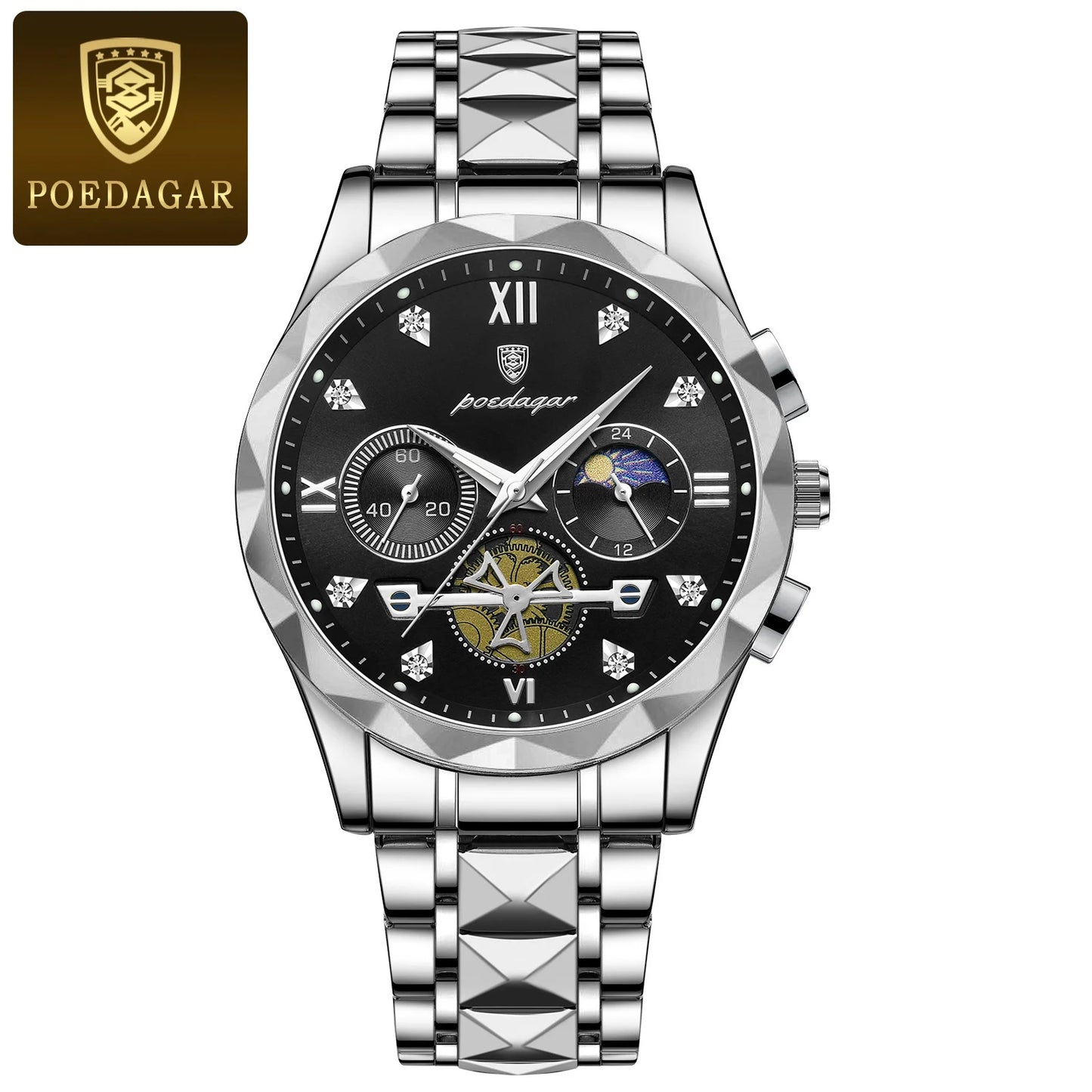 POEDAGAR Luxury Man Wristwatch Waterproof Luminous Chronograph Watch for Men Stainless Steel Men's Quartz Watches