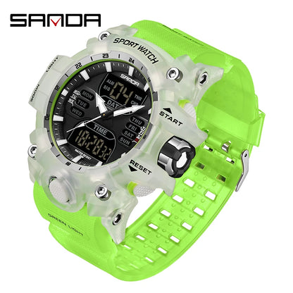 SANDA Luxury G Style Men's Electronic Watch Outdoor Sports LED Analog Digital Chronograph Military Dual Display 50M Waterproof