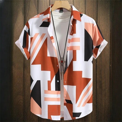 Simple Men's Shirts 3d Patchwork Printing High-Quality Men's Clothing Short Sleeve Beach Party Hawaiian Shirts