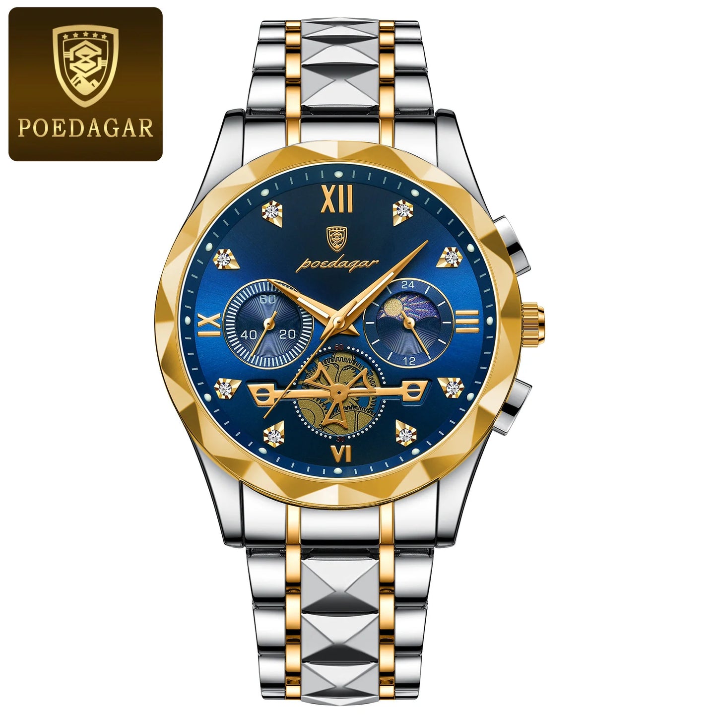 POEDAGAR Luxury Man Wristwatch Waterproof Luminous Chronograph Watch for Men Stainless Steel Men's Quartz Watches